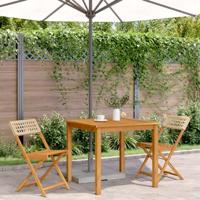 Bistrostoelen 2 st massief acaciahout en poly rattan beige - thumbnail