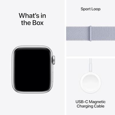 Apple Watch SE (2e gen.) GPS 40 mm Smartwatch - Kast van zilverkleurig aluminium - Ochtendblauw geweven sportbandje. Conditie en slaap bijhouden, ongelukdetectie, hartritme monitoren, CO₂-neutraal