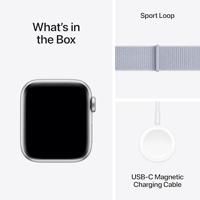 Apple Watch SE (2e gen.) GPS 40 mm Smartwatch - Kast van zilverkleurig aluminium - Ochtendblauw geweven sportbandje. Conditie en slaap bijhouden, ongelukdetectie, hartritme monitoren, CO₂-neutraal - thumbnail