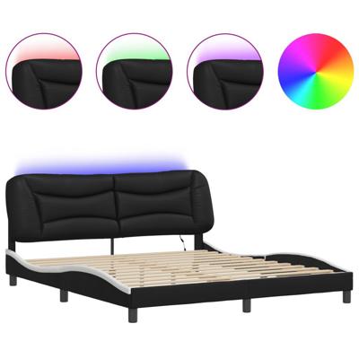Bedframe met LED-verlichting kunstleer zwart en wit 180x200 cm