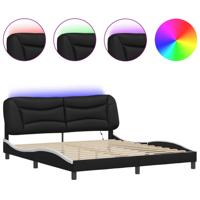 Bedframe met LED zonder matras "Hvar" zwart en wit 180x200 cm - thumbnail