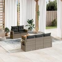 6-delige Loungeset met kussens poly rattan grijs - thumbnail