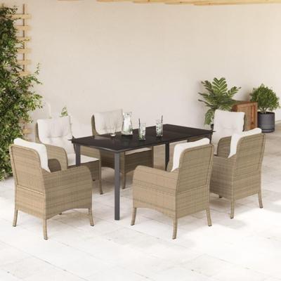7-delige Tuinset met kussens poly rattan beige