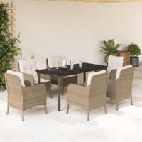 7-delige Tuinset met kussens poly rattan beige - thumbnail