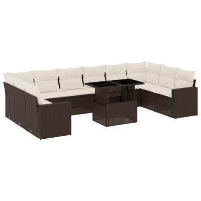 11-delige Loungeset met kussens poly rattan bruin