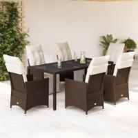 7-delige Bistroset met kussens poly rattan bruin - thumbnail