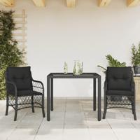 3-delige Bistroset met kussens poly rattan zwart - thumbnail