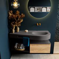 MONDIAZ RIVA 120cm badmeubel onderkast / planchet kleur Washed_Oak met 1 lade. Wastafel DULCET rechts 0 kraangaten kleur Dark_Grey. - thumbnail