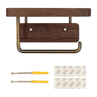 QUVIO Toiletrolhouder met plankje - Hout en goud metaal