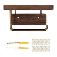 QUVIO Toiletrolhouder met plankje - Hout en goud metaal - thumbnail