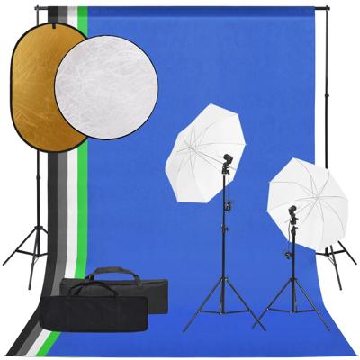 Fotostudioset met verlichtingsset, achtergrond en reflector