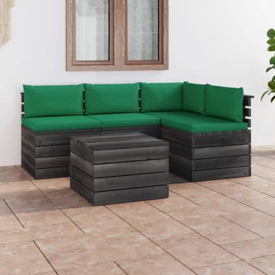 vidaXL 5-delige Loungeset met kussens pallet massief grenenhout