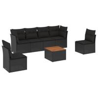 7-delige Loungeset met kussens poly rattan zwart - thumbnail