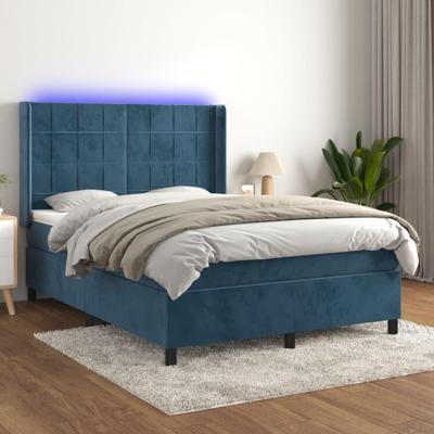 Boxspring met matras en LED fluweel donkerblauw 140x200 cm