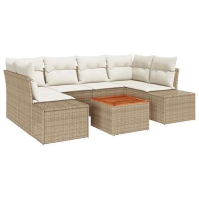 Tuinbankenset met opslag 7 pcs Beige en Crème poly rattan