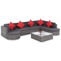 8-delige Loungeset met kussens poly rattan grijs - thumbnail