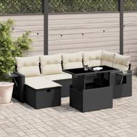 7-delige Loungeset met kussens poly rattan zwart - thumbnail