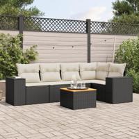 6-delige Loungeset met kussens poly rattan zwart - thumbnail