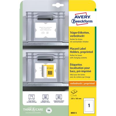 Avery-Zweckform 8003-5 Magazijnetiketten 220 x 160 mm Polypropyleen Wit, Lichtgrijs 5 stuk(s) Permanent hechtend