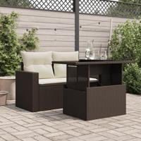 Tuintafel met glazen blad 100x55x73 cm poly rattan bruin - thumbnail