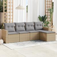 5-delige Loungeset met kussens poly rattan beige - thumbnail