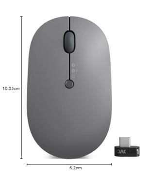 Lenovo Go Wireless Multi Device Muis Draadloos Optisch Grijs 3 Toetsen 2400 dpi