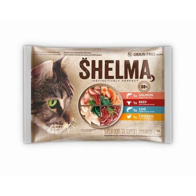 SHELMA Rich in salmon, cod, beef and chicken - nat kattenvoer - 4x85g