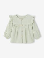 Babyblouse van katoengaas met ruches amandelgroen - thumbnail
