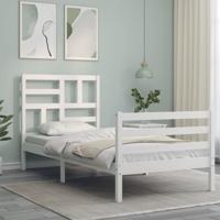 Bedframe met hoofdbord massief hout wit - thumbnail