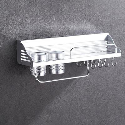 50cm 2 kopjes 8 haken multifunctionele keuken ponsen-gratis muur gemonteerde aluminium rand kruiderij houder opslag rek