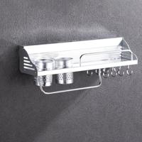 50cm 2 kopjes 8 haken multifunctionele keuken ponsen-gratis muur gemonteerde aluminium rand kruiderij houder opslag rek - thumbnail