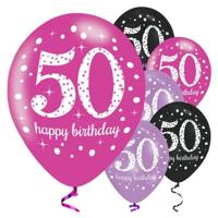 Ballonnen 50 Jaar Happy Birthday Pink, Paars En Zwart - thumbnail