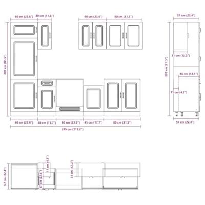 8-delige Keukenkastenset Kalmar bewerkt hout bruin eikenkleur