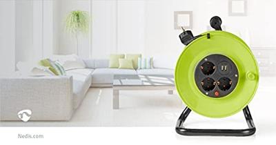 Nedis - Kabelhaspel - 25 m - 3 x 1,5 mm2 - warmtebestendige uitschakeling - Schuko en USB