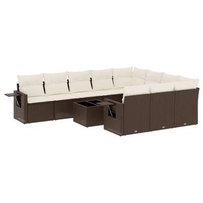 11-delige Loungeset met kussens poly rattan bruin - thumbnail