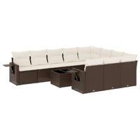 11-delige Loungeset met kussens poly rattan bruin - thumbnail