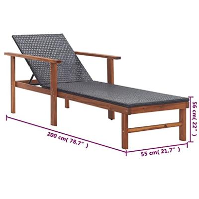 Ligbed poly rattan en massief acaciahout zwart