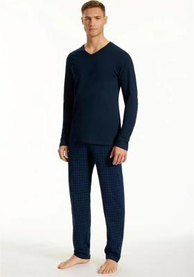 Schiesser Uncover pyjama met V-hals blauw