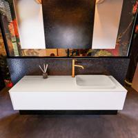 Badkamermeubelset Mondiaz Erin 150 cm met 1 Lade met RIDGE Wastafel Rechts Linen met 1 kraangat Greeploos Mat Talc - thumbnail