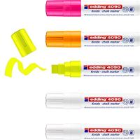 Edding krijtmarker e-4090 schuine punt etui van 5 stuks: 2 x wit, 1 x geel, 1 x oranje en 1 x roze - thumbnail