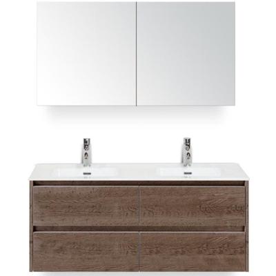 Dante Badmeubelset 120 cm - 4 Laden Tabacco - Keramische Wastafel Wit Cover met Spiegelkast
