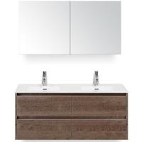 Dante Badmeubelset 120 cm - 4 Laden Tabacco - Keramische Wastafel Wit Cover met Spiegelkast - thumbnail