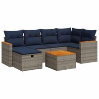 7-delige Loungeset met kussens poly rattan grijs - thumbnail
