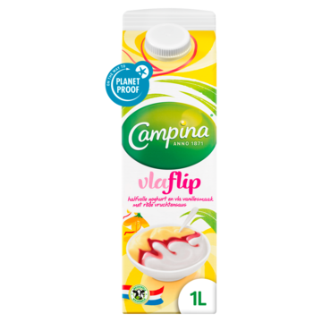 Campina Vlaflip Halfvolle Yoghurt en Vla Vanillesmaak met Rode Vruchtensaus 1 L bij Jumbo