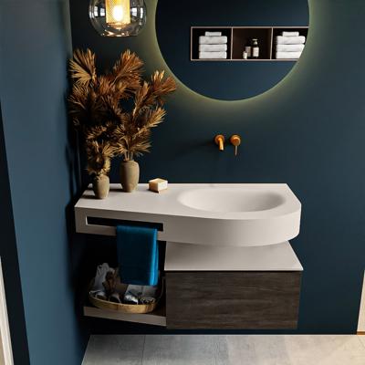 MONDIAZ RIVA 100cm badmeubel onderkast / planchet kleur Dark_Brown met 1 lade. Wastafel DULCET rechts 0 kraangaten kleur Linen. MONDIAZ RIVA 100cm badmeubel onderkast / planchet kleur Dark_Brown met 1 lade. Wastafel DULCET rechts 0 kraangaten kleur Linen.