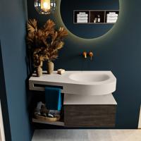 MONDIAZ RIVA 100cm badmeubel onderkast / planchet kleur Dark_Brown met 1 lade. Wastafel DULCET rechts 0 kraangaten kleur Linen. - thumbnail