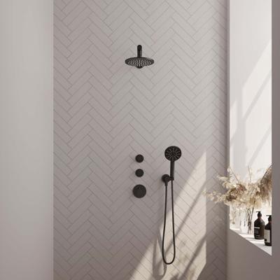 Brauer Black Carving Thermostatische Regendoucheset Inbouw - Hoofddouche 20 cm - Rechte Wandarm - Handdouche 3 Standen - Doucheslang - Wandaansluitbocht - Mat Zwart