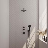 Brauer Black Carving Thermostatische Regendoucheset Inbouw - Hoofddouche 20 cm - Rechte Wandarm - Handdouche 3 Standen - Doucheslang - Wandaansluitbocht - Mat Zwart - thumbnail