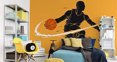 Fotobehang - Dribbelende Basketbal Speler, 11 maten, premium print, incl behanglijm