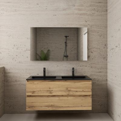 ACTIE BWS Badmeubel | Paris | Dakota Oak 120 cm | Mat Zwart Wastafel | 2 Kraangaten